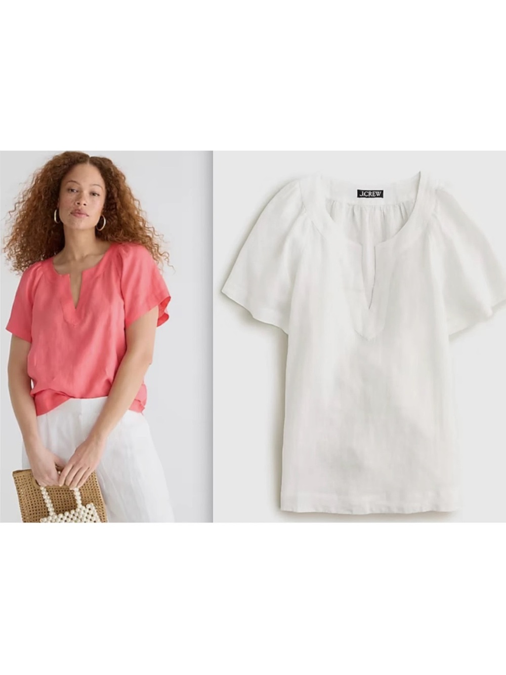 J. Crew set of 2 - Linen Split-Neck Flutter Sleeve Tops XS